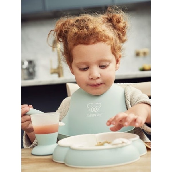 BabyBjorn Set hranire farfurie lingurita furculita pahar si bavetica pentru bebe Powder Green 3