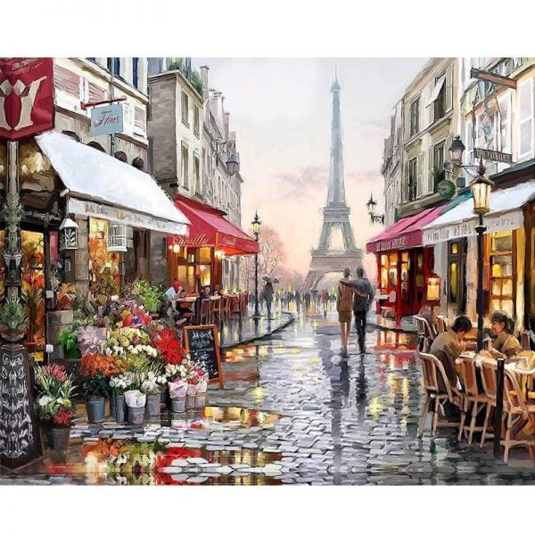 Pictura pe numere 40 x 50 cm cu rama de lemn peisaj Paris